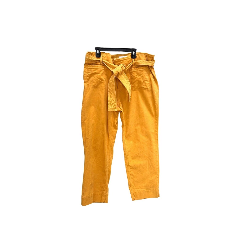 LOFT‎ Womens Mustard Yellow Paperbag Waist Tie Belt Cropped Pants Size 14 - Picture 4 of 7